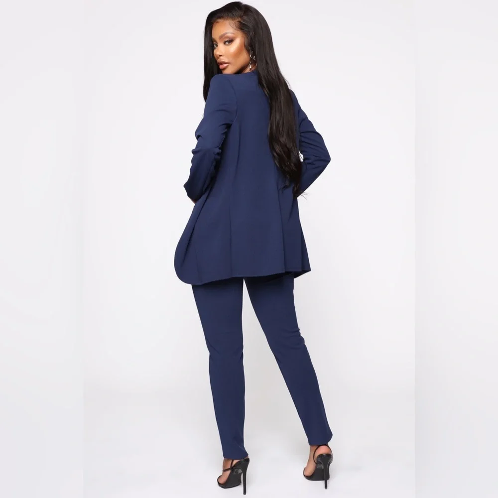 (B4) NWT Fashion Nova Navy Blue‎ Shoulder Pad Career Open Blazer Jacket M